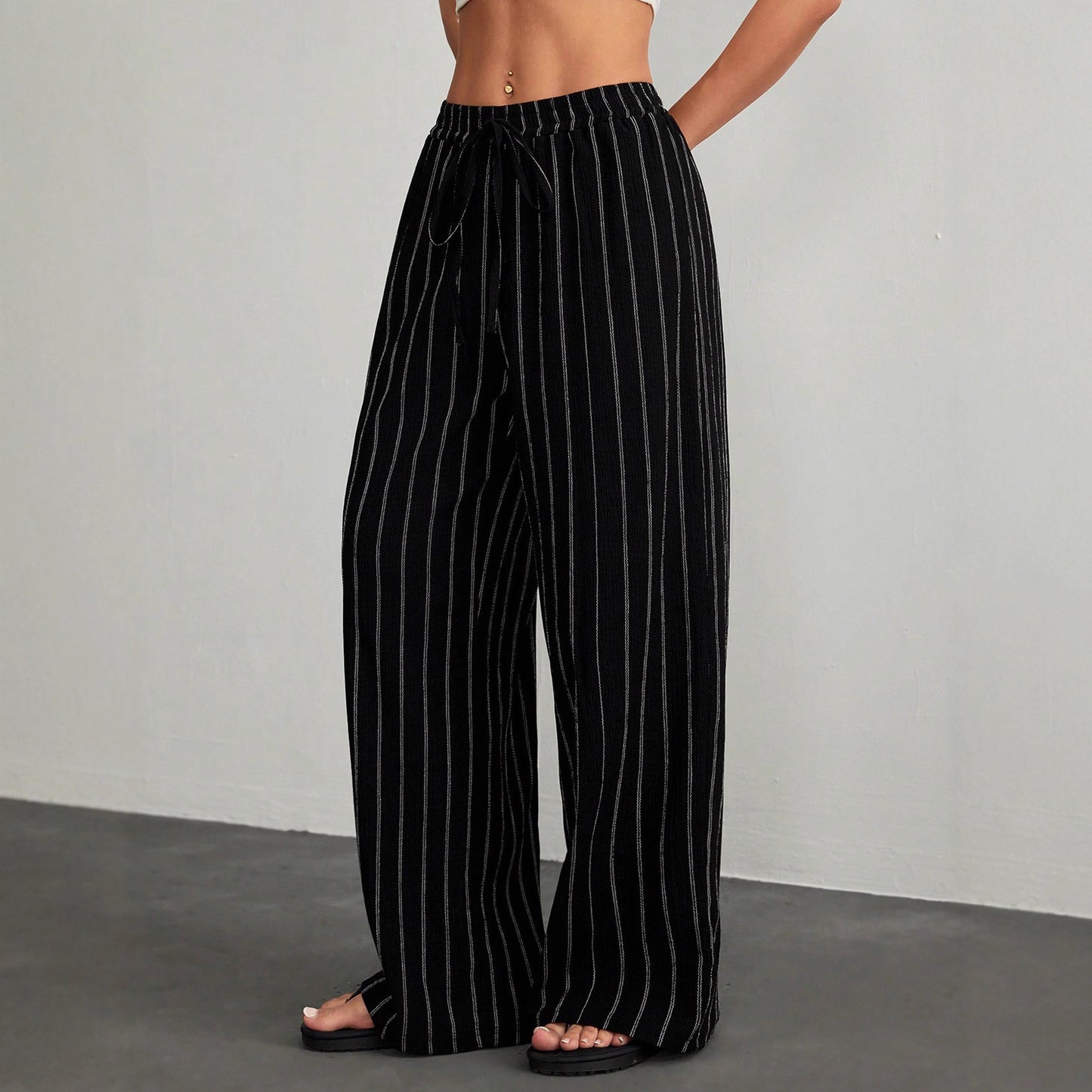 Women's Striped Drawstring Elastic Waist Casual Pants - SHOP IT