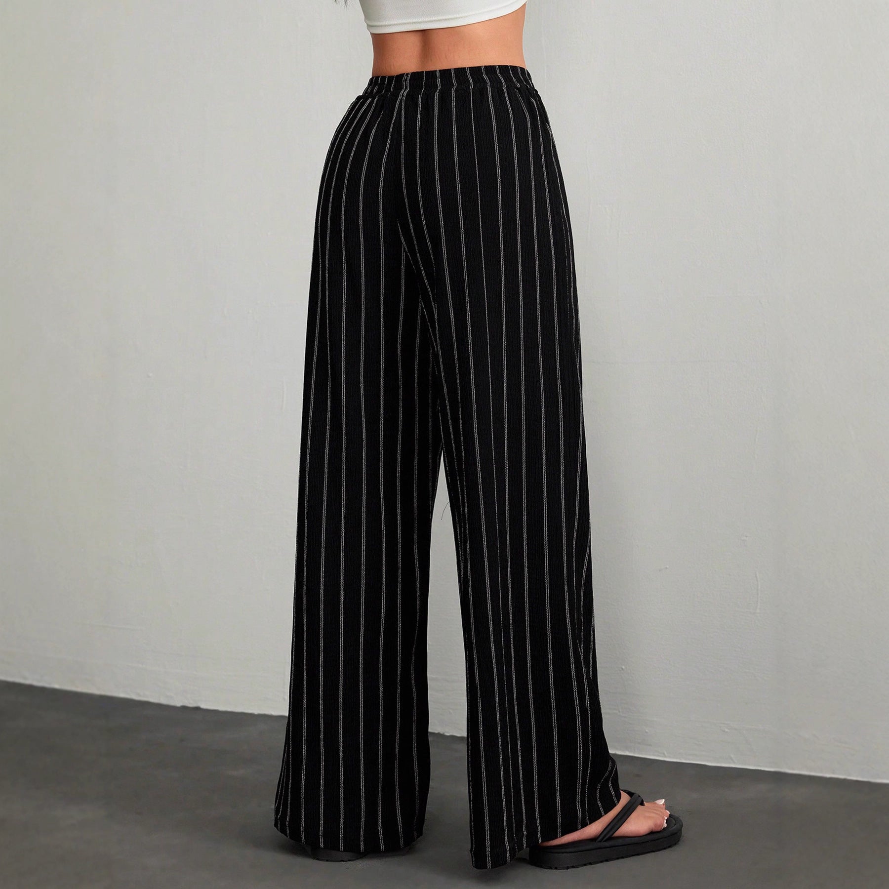 Women's Striped Drawstring Elastic Waist Casual Pants - SHOP IT 