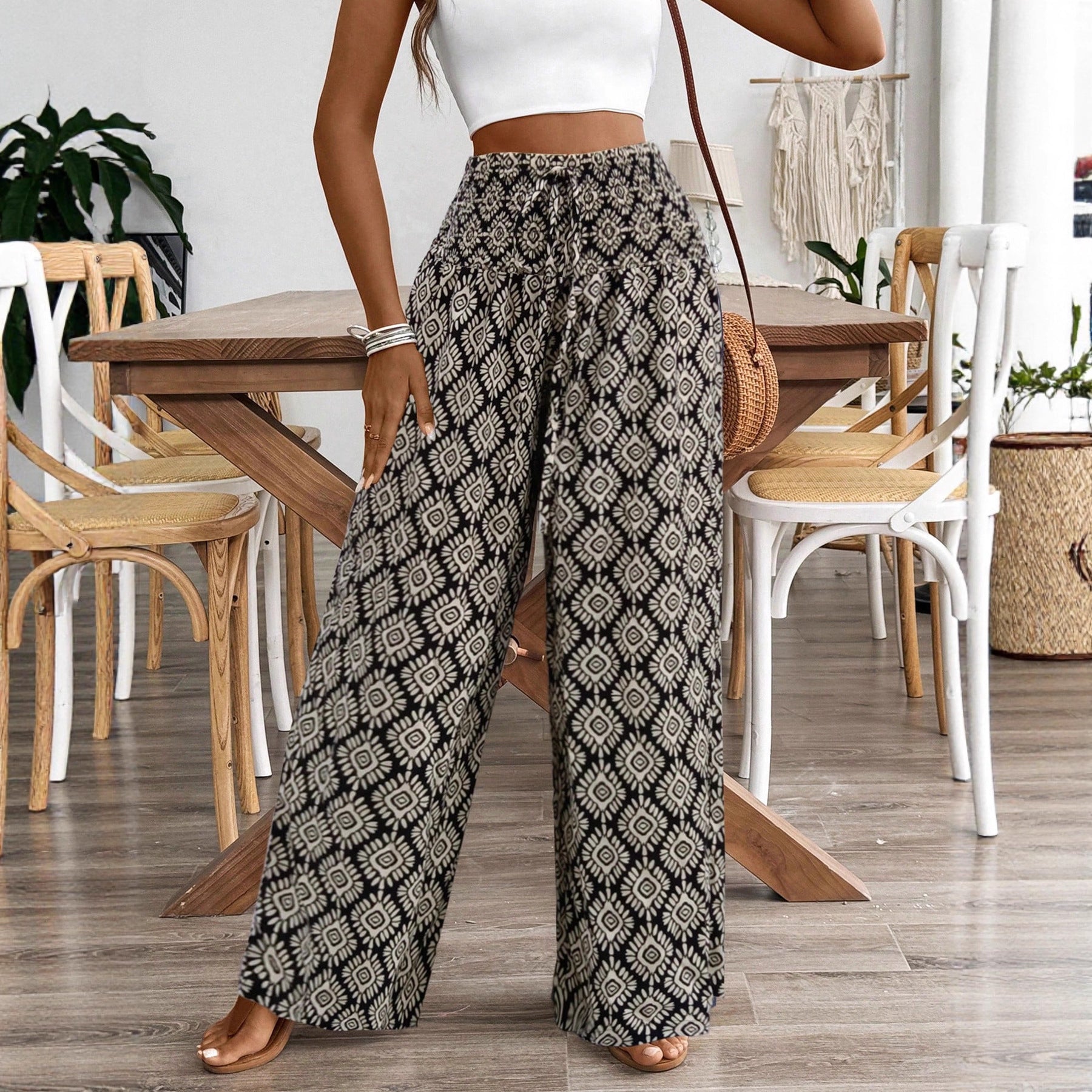 Women's High Waist Printed Casual Wide Leg Pants - SHOP IT 