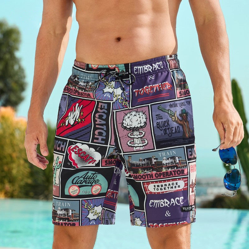 Couples Loose Quick-Drying Beach Shorts With Digital Print
