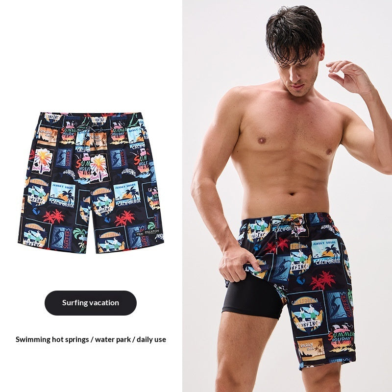 Couples Loose Quick-Drying Beach Shorts With Digital Print