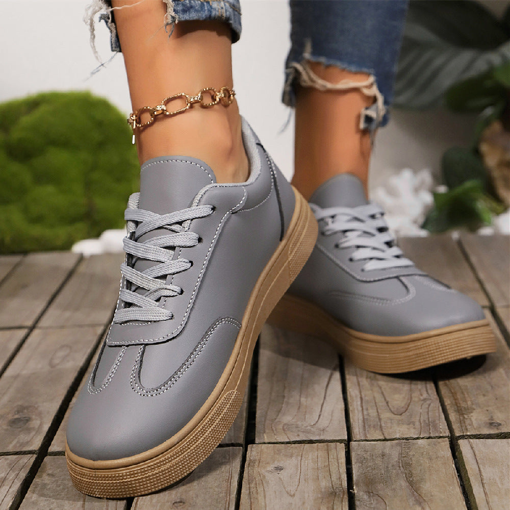 New Casual Fashion Running Women's Korean-style Flat Lace-up White Shoes
