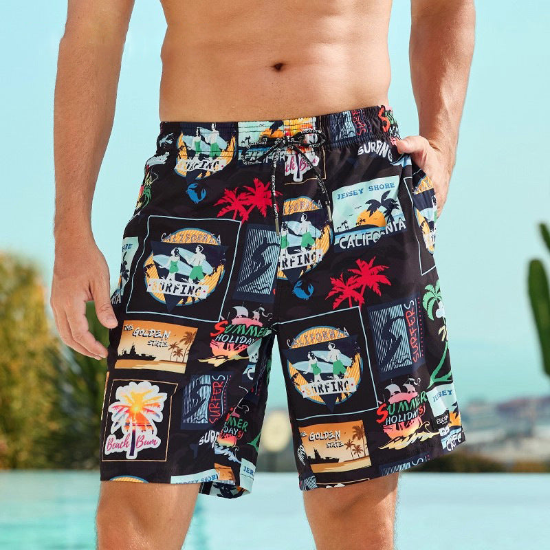 Couples Loose Quick-Drying Beach Shorts With Digital Print