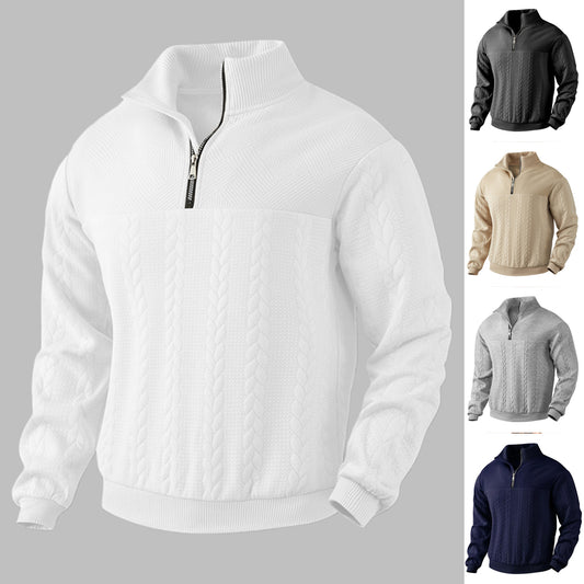 Men's Jacquard Fall Winter Long-sleeved Warm Pullover Hoodies Quarter-Zip Design Fashion Tops - SHOP IT 