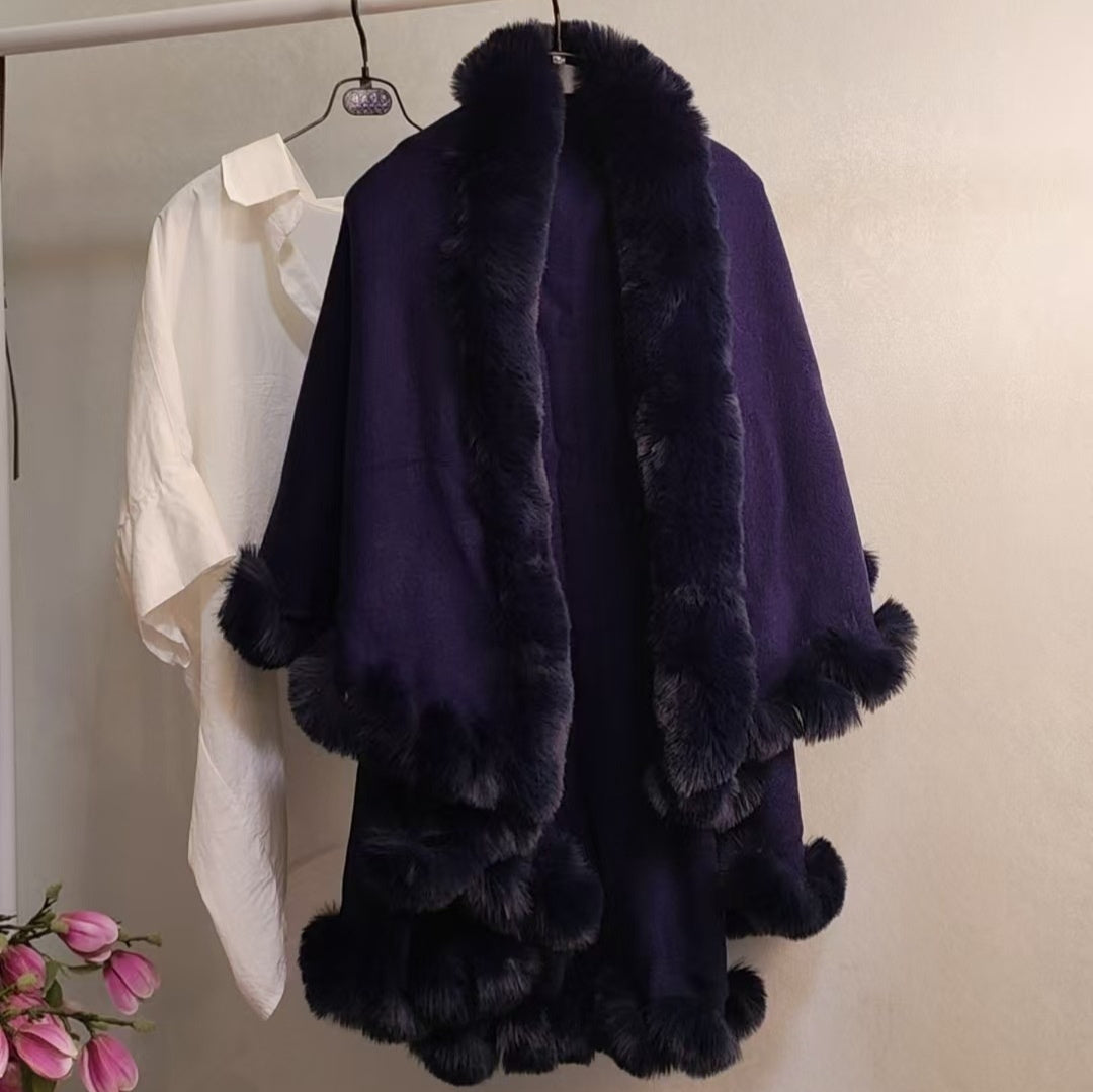 Thickened Knitted Cape With Furry Collar For FallWinter - SHOP IT 