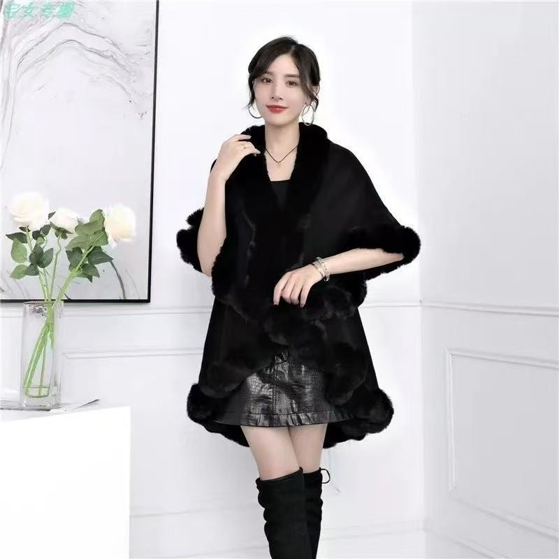 Thickened Knitted Cape With Furry Collar For FallWinter - SHOP IT 