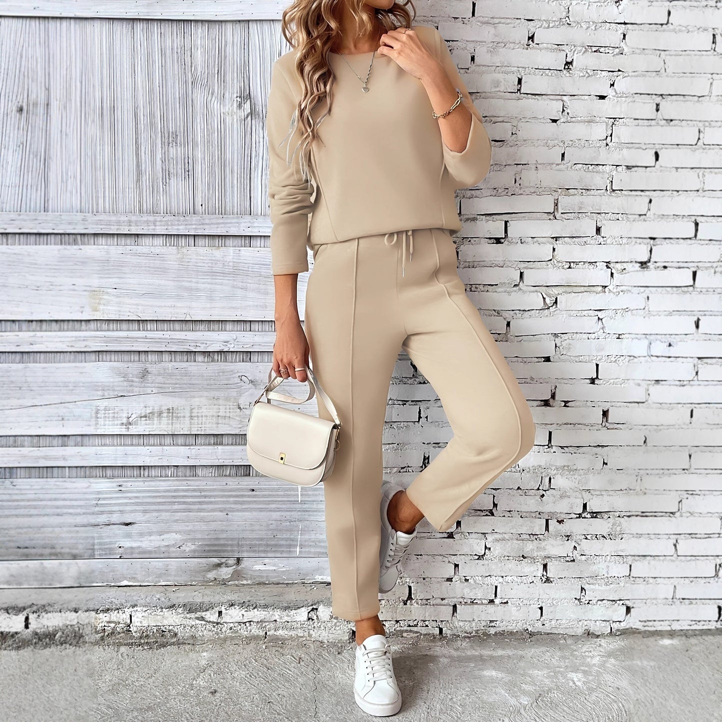 Round-neck Fashionable Top Hoodie Pocket Casual Straight-leg Pants Women's Clothing