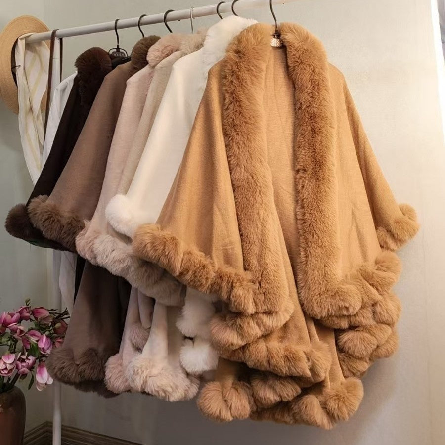 Thickened Knitted Cape With Furry Collar For FallWinter - SHOP IT 