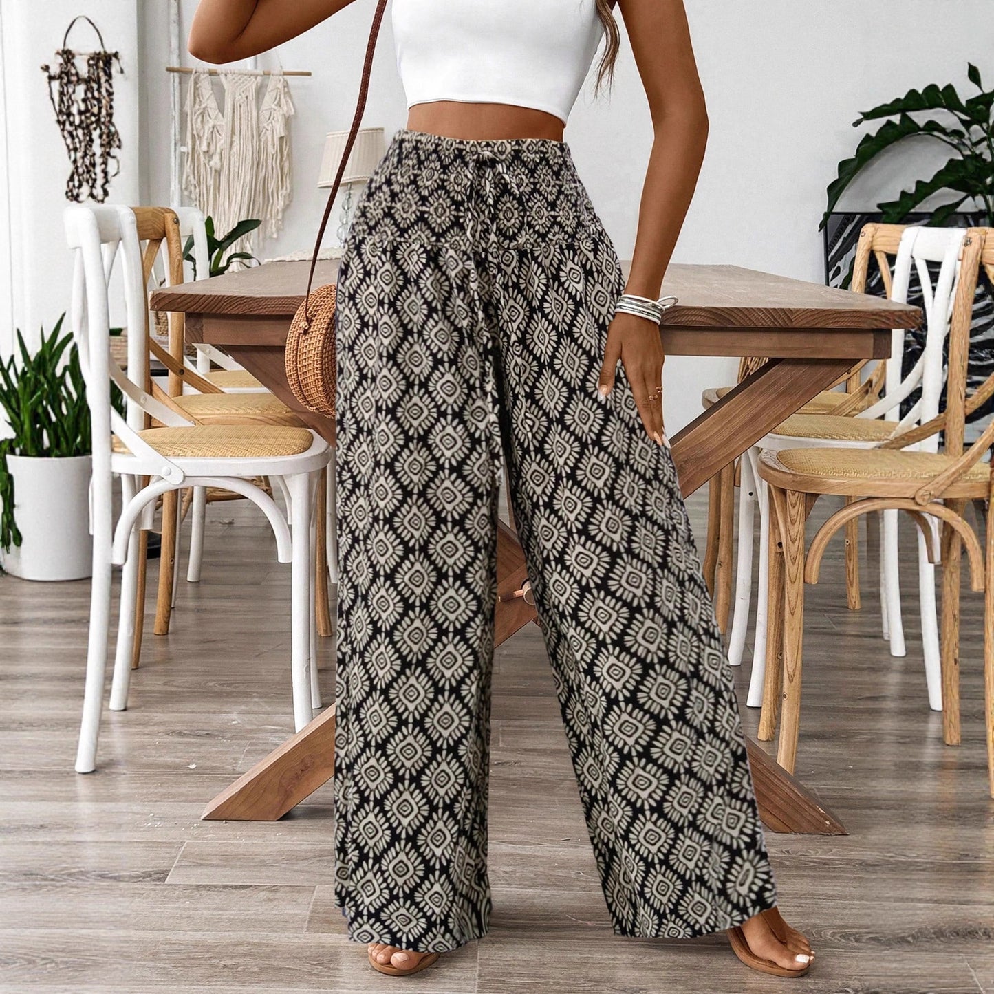 Women's High Waist Printed Casual Wide Leg Pants - SHOP IT 