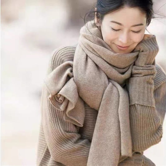 Pure Wool Scarf Relaxed And Slouchy Knitted Neck Warmer Solid-color Cashmere Shawl For Warmth And Neck Protection - SHOP IT 