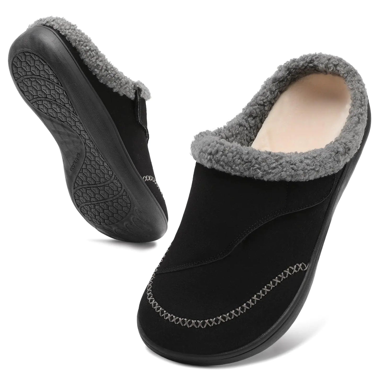 relxfeet Mens Slippers Adjustable Diabetic Shoes Wide Toe Box House Slippers Indoor Outdoor Slip On Warm Clogs for Swollen Feet Black Size 9