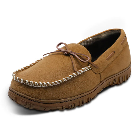 HOMETRUE Mens Moccasin Slippers Indoor Outdoor Shoes Slip on Warm House Breathable Moccasins for Men Beige Size 9