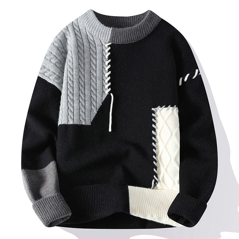 Ins Colorblock Pullover Sweater Winter Fashion Long Sleeve Knitted Top Men's Clothing - SHOP IT 