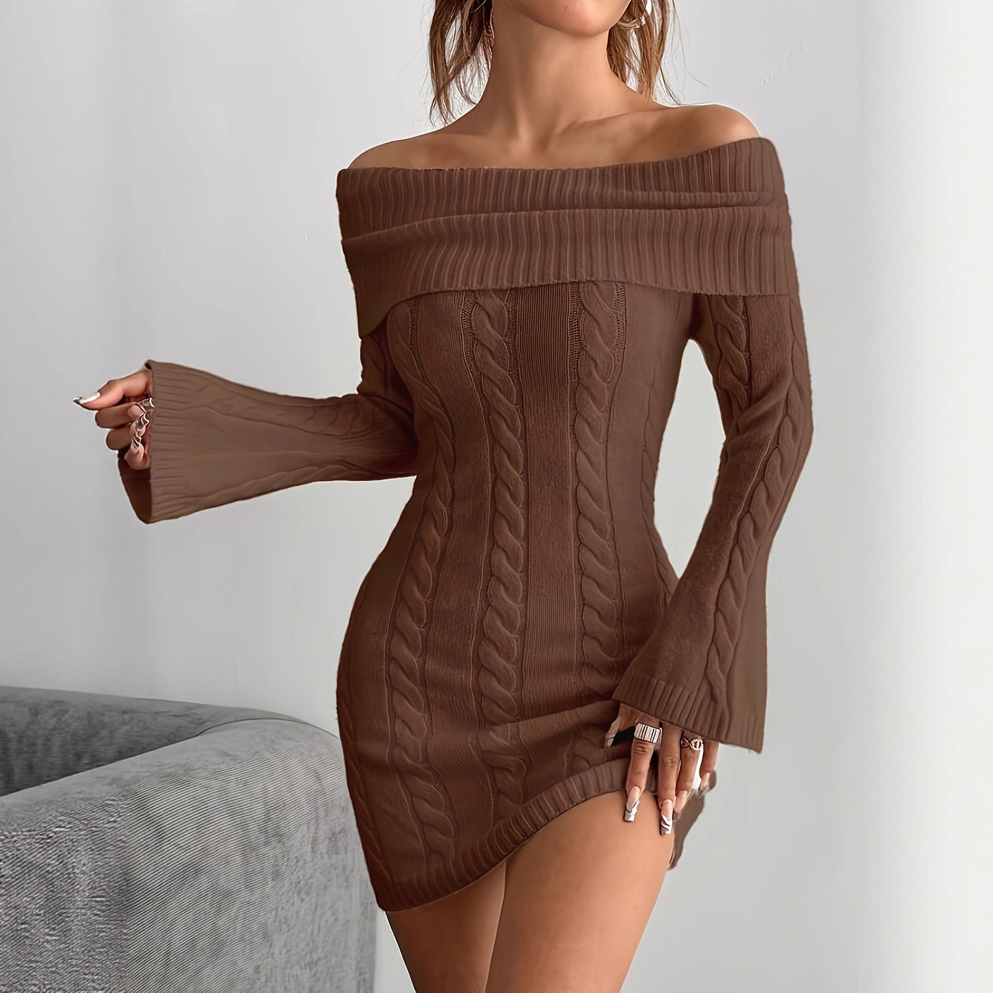 Polyester Women's Sweater Loose Casual Dress - SHOP IT 