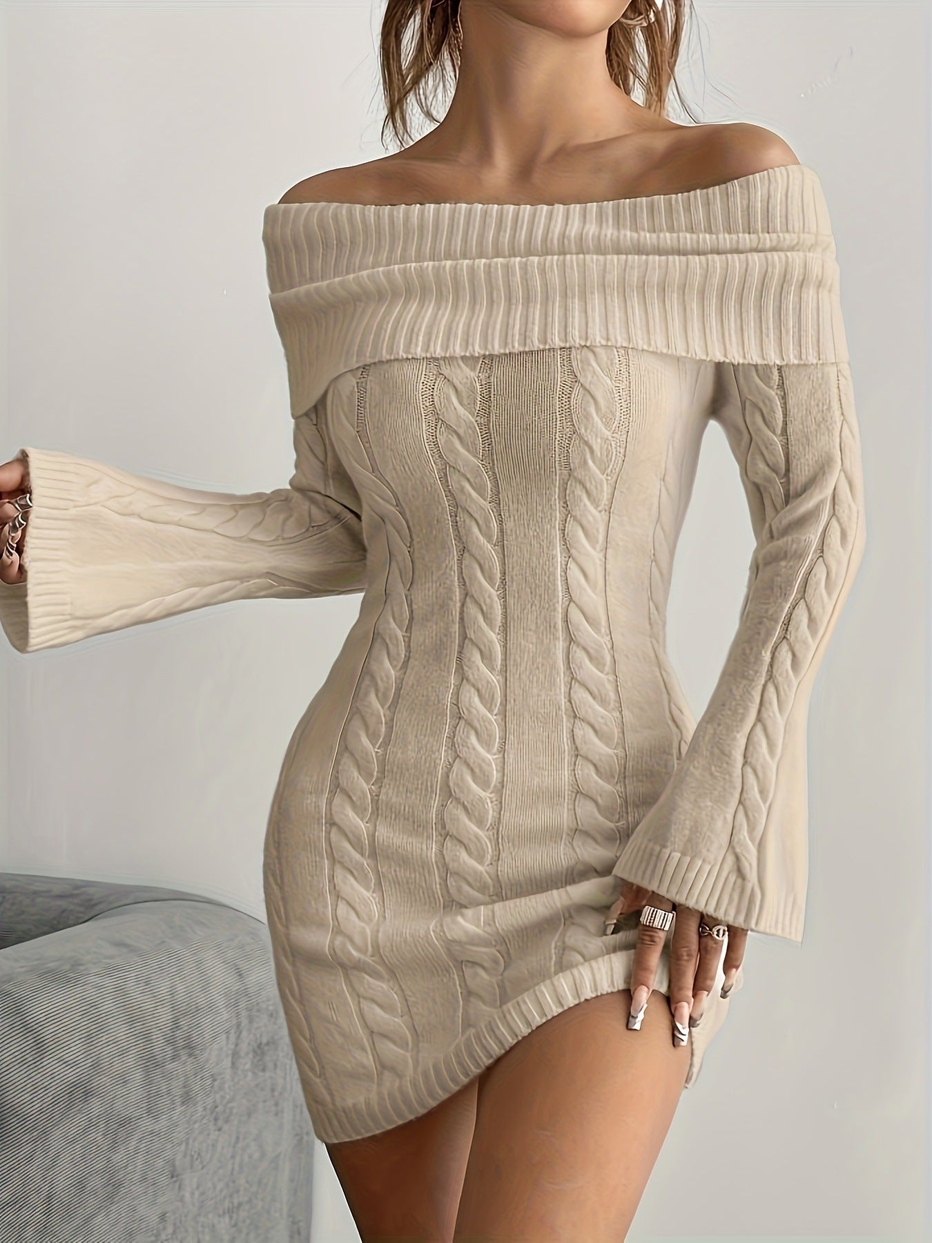 Polyester Women's Sweater Loose Casual Dress - SHOP IT 