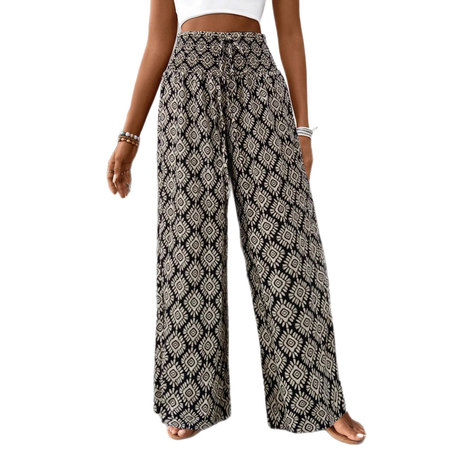 Women's High Waist Printed Casual Wide Leg Pants - SHOP IT 