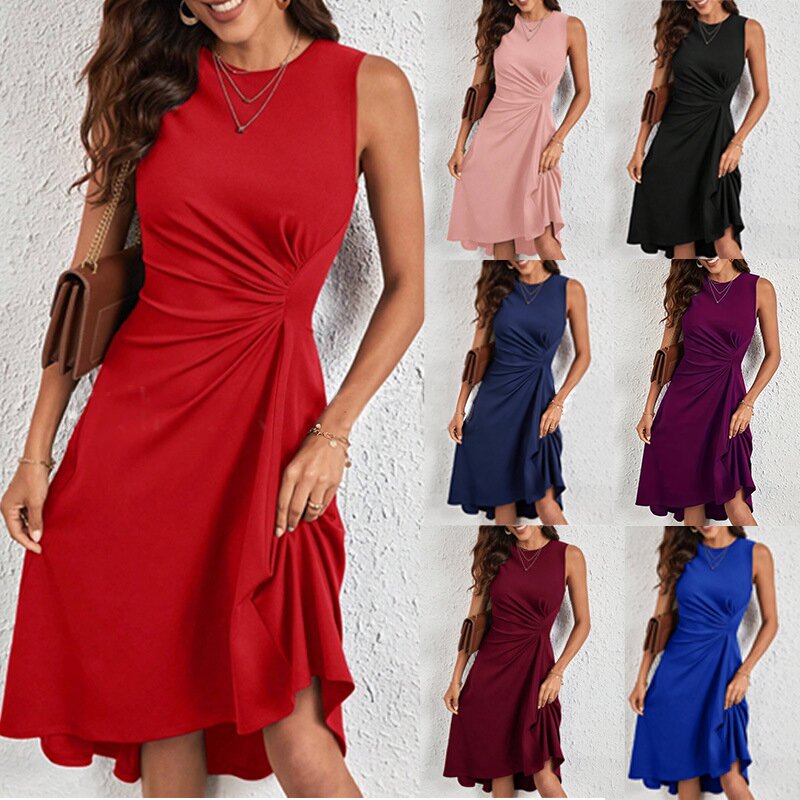 women’s sleeveless A-line summer dress solid color ladies fashion in Uganda - SHOP IT 