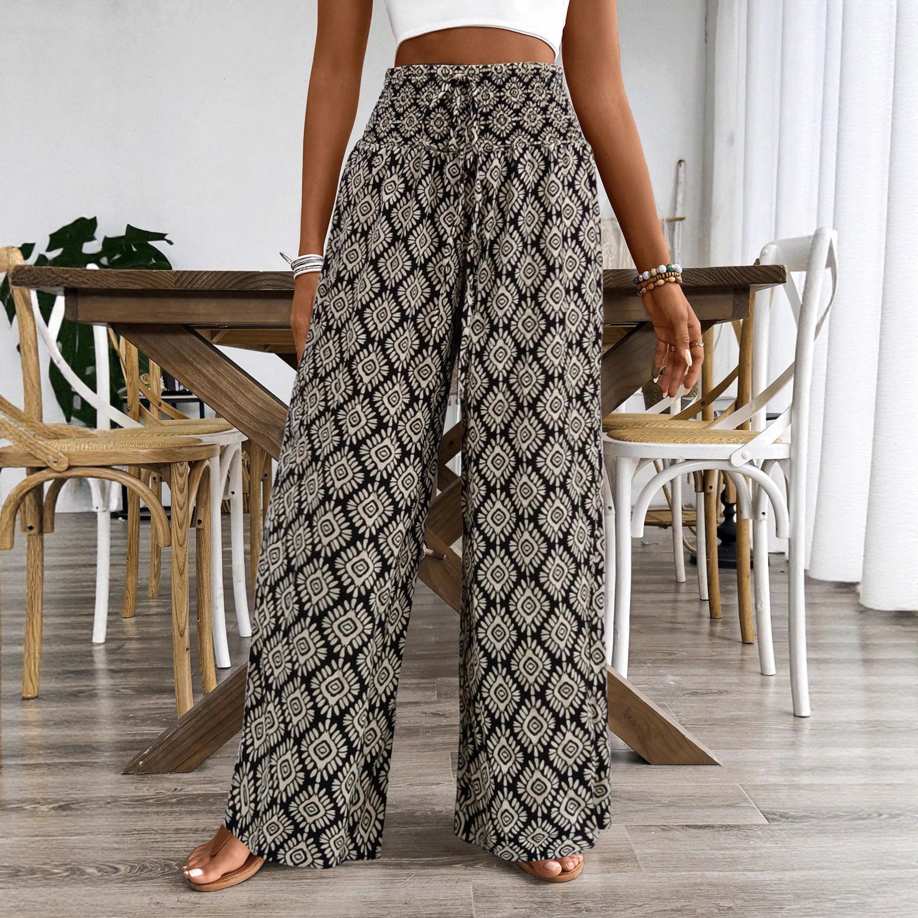 Women's High Waist Printed Casual Wide Leg Pants - SHOP IT 