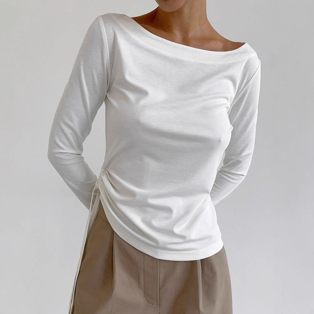 Women's Round Neck Side Tie Waist Long Sleeve - SHOP IT 
