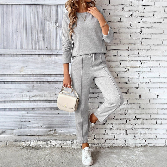 Round-neck Fashionable Top Hoodie Pocket Casual Straight-leg Pants Women's Clothing - SHOP IT 