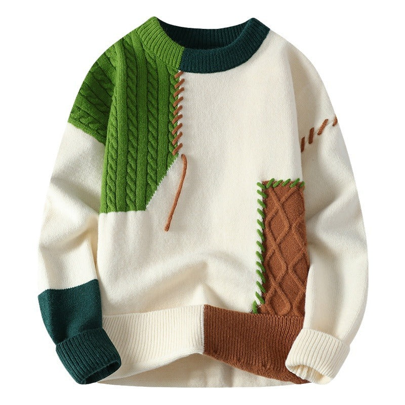 Ins Colorblock Pullover Sweater Winter Fashion Long Sleeve Knitted Top Men's Clothing - SHOP IT 