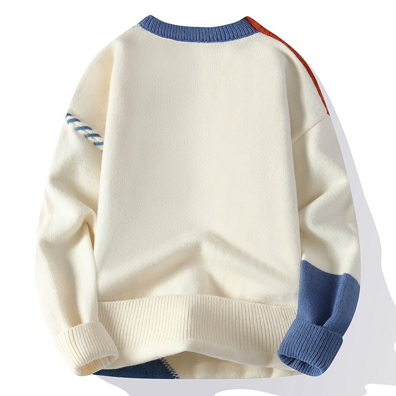 Ins Colorblock Pullover Sweater Winter Fashion Long Sleeve Knitted Top Men's Clothing - SHOP IT 